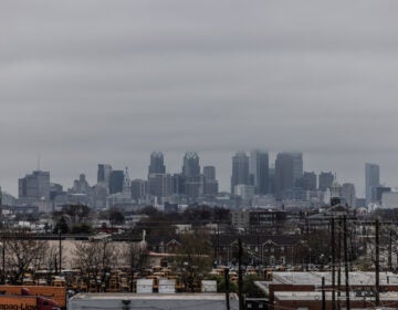 The Philadelphia skyline is seen on a cloudy day