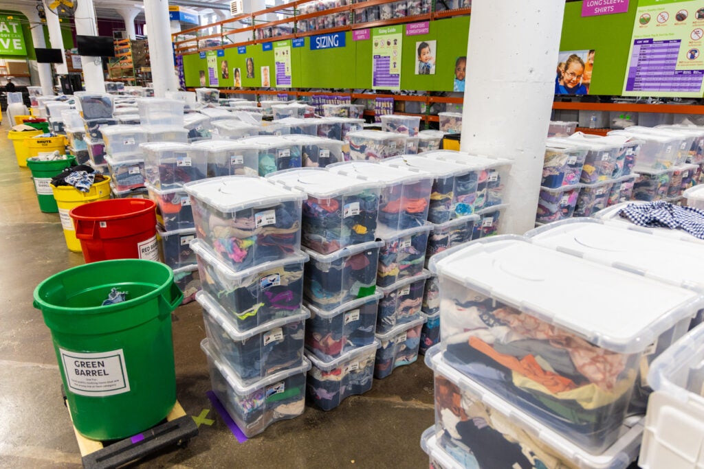 Bin of clothes for kids