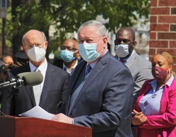 Mayor Jim Kenney addresses the media alongside a group of other state and local leaders