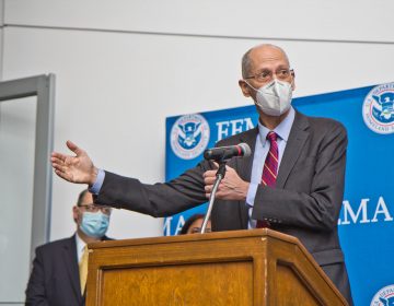 Philadelphia Health Commissioner Dr. Thomas Farley speaks at a press conference ahead of the opening of the Esperanza Community Vaccination Center in North Philadelphia on April 9, 2021. (Kimberly Paynter/WHYY)