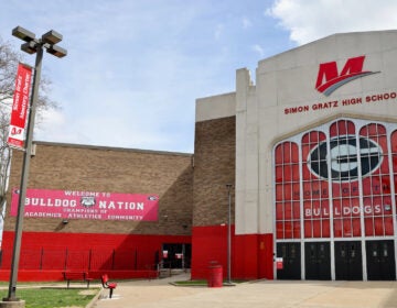 the entrance to Simon Gratz High School Mastery Charter in North Philadelphia