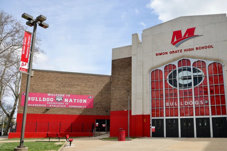 the entrance to Simon Gratz High School Mastery Charter in North Philadelphia
