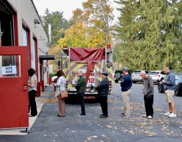 A voter line stretches out of the firehouse on Main Street in Moorestown Township, New Jersey.