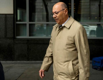 Former Philadelphia police detective Manuel Santiago leaves the Juanita Kidd Stout Center for Criminal Justice