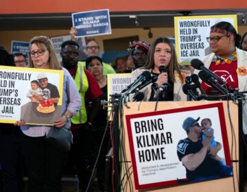 Jennifer Vasquez Sura, the wife of Kilmar Abrego Garcia of Maryland, speaks at a news conference