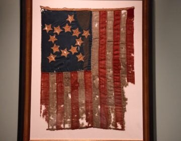 Early version of the Flag of the United States of America on display at the Museum of The American Revolution