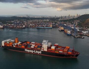 a cargo ship in the water