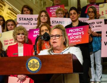 State Sen. Judy Ward appears with supports of Pa. legislation that would ban trans student athletes from participating on teams corresponding with their gender