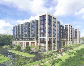 A rendering of a mixed-use development next to the Conshohocken regional rail station