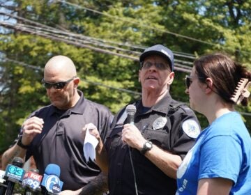 Crozer paramedic Bill McCall speaks at a protest outside Crozer-Chester Medical Center