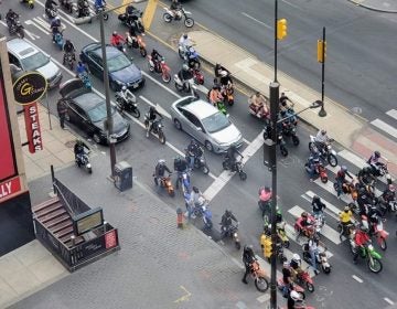 A group of dirt bike riders on North Broad Street in May 2020 (Mark Henninger / Imagic Digital)