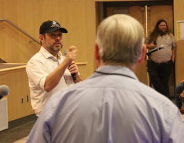 Sen. Ruben Gallego of Arizona, a Democrat, fields questions from Bucks County residents during a “town hall” in Levittown.