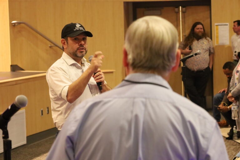Sen. Ruben Gallego of Arizona, a Democrat, fields questions from Bucks County residents during a “town hall” in Levittown.