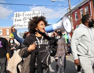Protesters march from the scene of Walter Wallace Jr.’s killing to Malcolm X Park. (Emma Lee/WHYY)