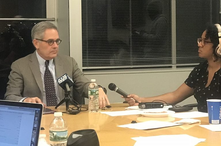 District Attorney Larry Krasner speaks to the Philadelphia Association of Black Journalists Tuesday. (Haniyyah Sharpe-Brown)