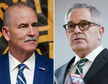 a combination photo of Patrick Dugan and Larry Krasner
