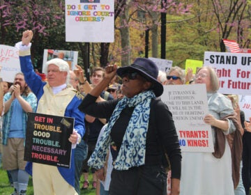 Protesters gather in Philadelphia for a “No Kings” 50501 rally against the Trump administration