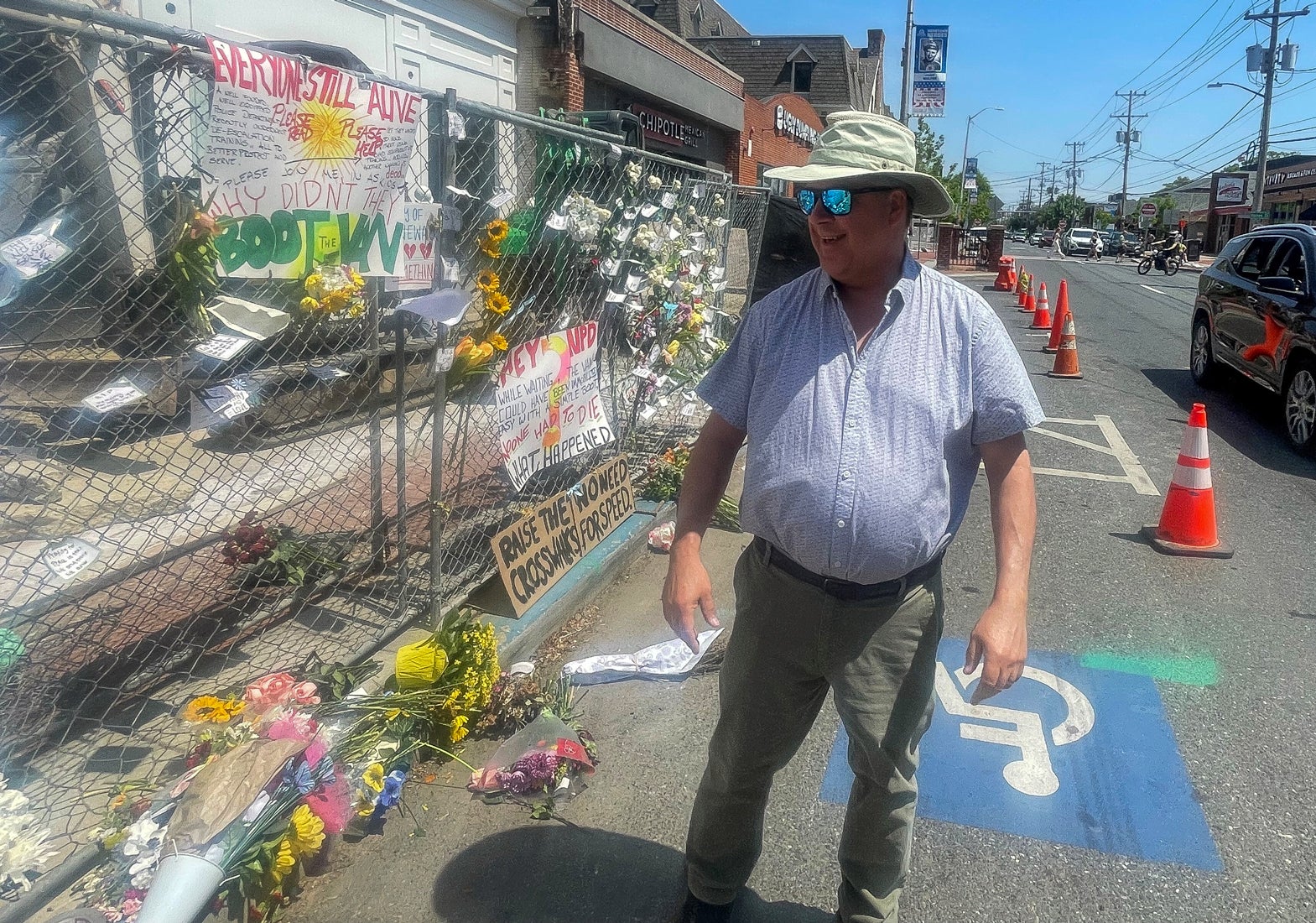 Pat Dennis at the car crash memorial at the University of Delaware