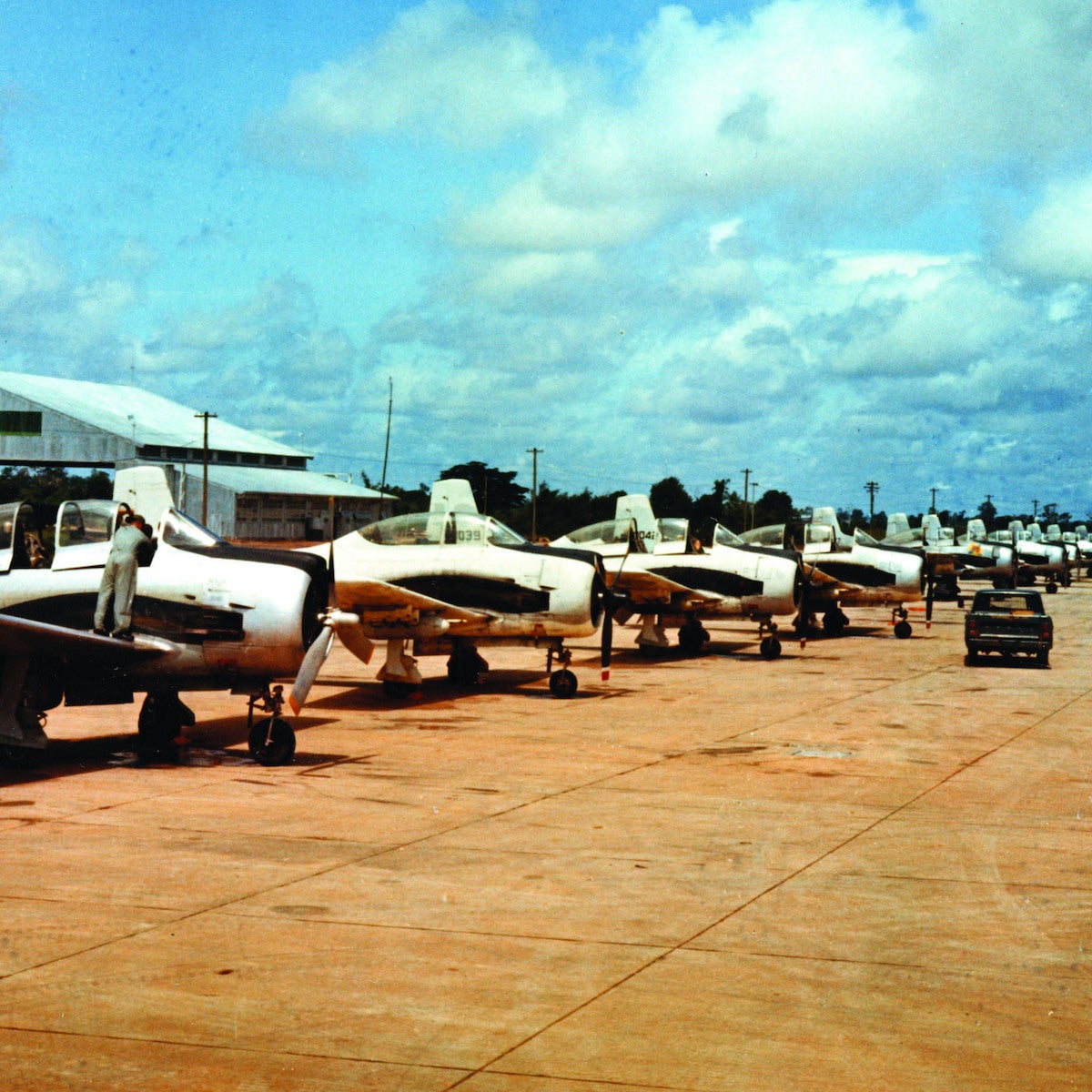 U.S. Air Force T-28Ds from the 56th Special Operations Wing from Nakhon Phanom RTAFB took part in "Operation Barrel Roll" a covert interdiction and close air support campaign conducted in the Kingdom of Laos. (U.S. Air Force photo from the National Museum of the USAF)