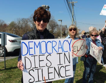 People protest a Tesla car dealership in Chester County