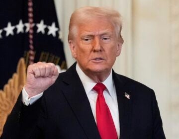 Trump raising his first at a press conference
